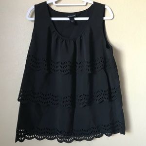 Lane Bryant Black Ruffle Layered Blouse Sz 16